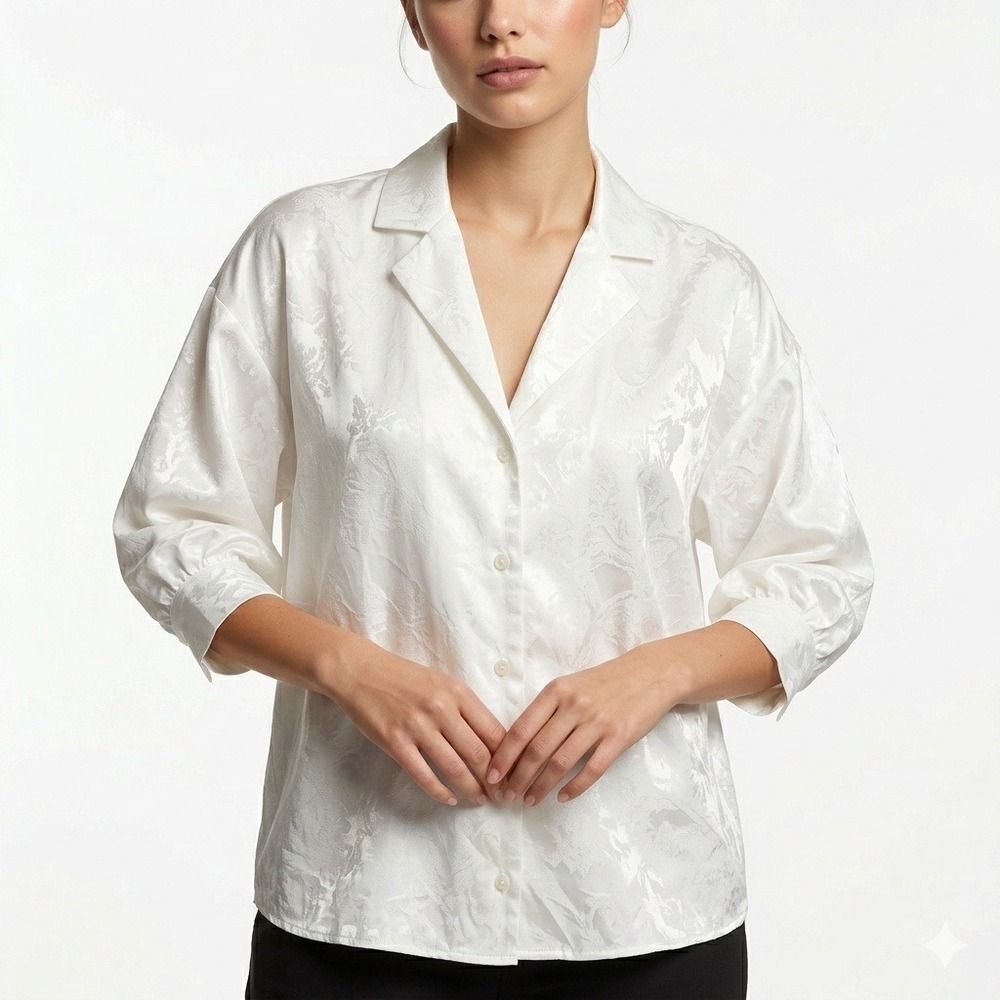 ENDLESS ROSE Blouson Sleeve Collared Shirt White Women Size XS Button Up V-Neck